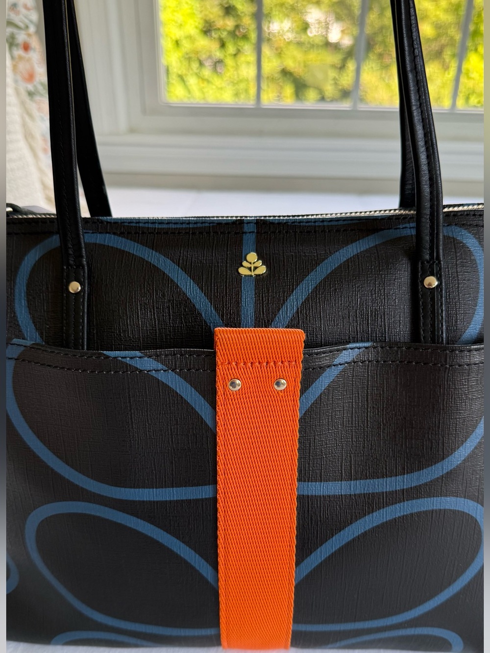 Orla Kiely Watson Tote in Black and Blue iconic Stem Print